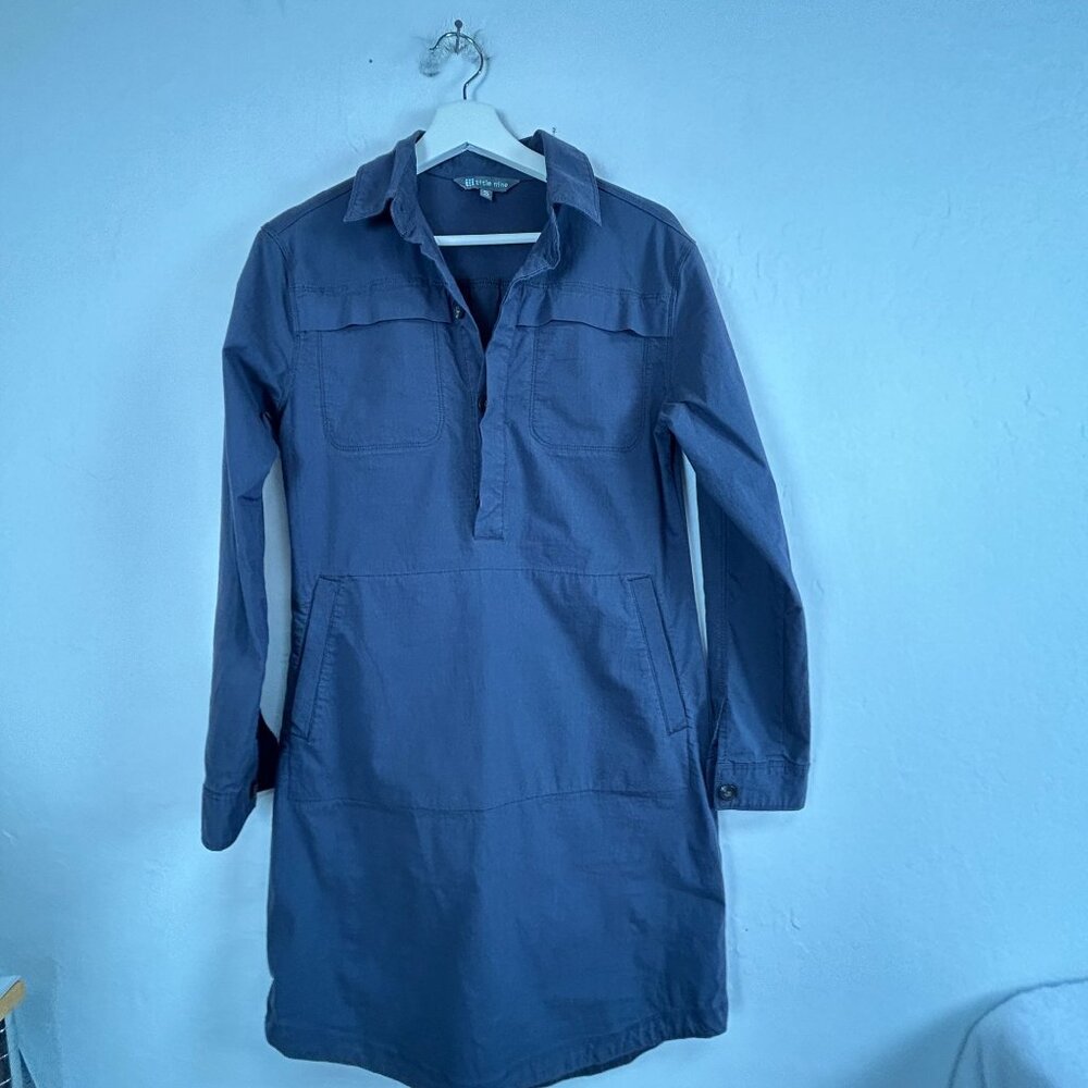 Title Nine Womens Wren Utility Shirt Dress Small Gray Long Sleeve Pocket Stretch